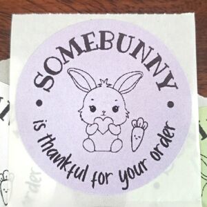 3/$15 HANDCRAFTED 2 INCH EASTER SPRING BUNNY THANK YOU STICKERS LARGE ROUND